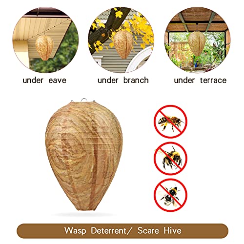 GWHOLE 4 Pack Wasp Nest Decoy Hanging Fake Wasp Hornets Yellow Jackets Nest for Garden Outdoor…