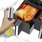 Daily Treasures 2 Pack Foldable Air Fryer Liners for Ninja Air Fryer Dual with 1Pack Oil Sprayer Dispenser, Ninja Air Fryer Accessories Reusable Air Fryer Silicone Liner for Ninja Dual Air Fryer(Red)