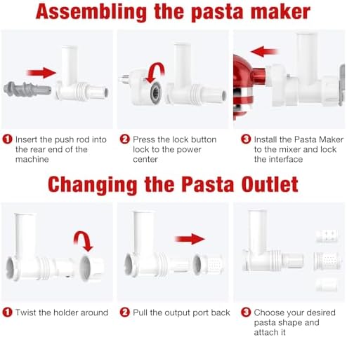6-in-1 Pasta Maker Attachment for KitchenAid Stand Mixers with 6 Different Shapes Pasta Outlet and Cleaning Brush, Durable Electric Pasta Press Attachments for Kitchen Aid Accessories, Dishwasher Safe