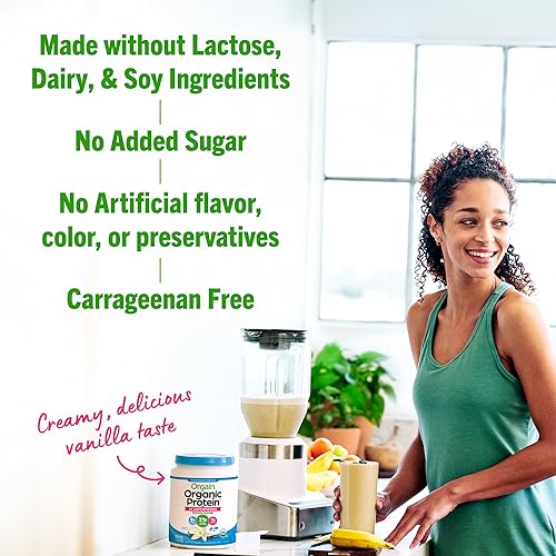 Orgain Organic Protein + Superfoods Powder, Vanilla Bean - 21g of Protein, Vegan, Plant Based, 8g of Fiber, No Dairy, Gluten, Soy or Added Sugar, Non-GMO, 1.12lb