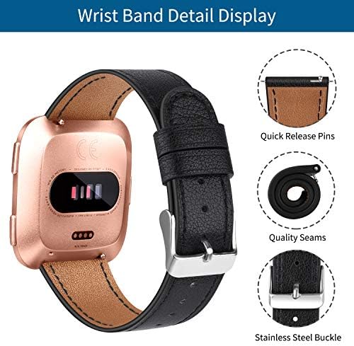 Leather Bands Compatible with Fit bit Versa 2 Bands & Versa Bands & Versa Lite Wristbands, Classic Fit bit Versa SE Replacement Leather Strap for Women Men