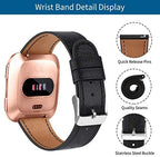 Leather Bands Compatible with Fit bit Versa 2 Bands & Versa Bands & Versa Lite Wristbands, Classic Fit bit Versa SE Replacement Leather Strap for Women Men