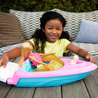 Barbie Doll & Toy Boat Playset with Pet Puppy, Life Vest & Beverage Accessories, Fits 3 Dolls & Floats in Water