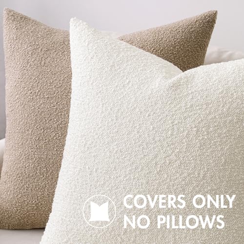 MIULEE Set of 2 White Throw Pillow Covers 20x20 Inch Decorative Couch Pillow Covers Textured Boucle Accent Solid Christmas Pillow Cases Soft for Cushion Chair Sofa Bedroom Livingroom Home Decor