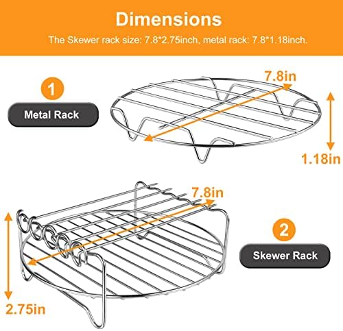 Air Fryer Rack for Air Fryer Oven, Set of 2 Multi-purpose Air Fryer Accessories Metal Double Layer Wire Rack with Skewer for Ninja, Power XL, Cosori, Instant Pot, Gourmia, Chefman, Dishwasher Safe