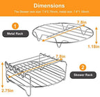 Air Fryer Rack for Air Fryer Oven, Set of 2 Multi-purpose Air Fryer Accessories Metal Double Layer Wire Rack with Skewer for Ninja, Power XL, Cosori, Instant Pot, Gourmia, Chefman, Dishwasher Safe
