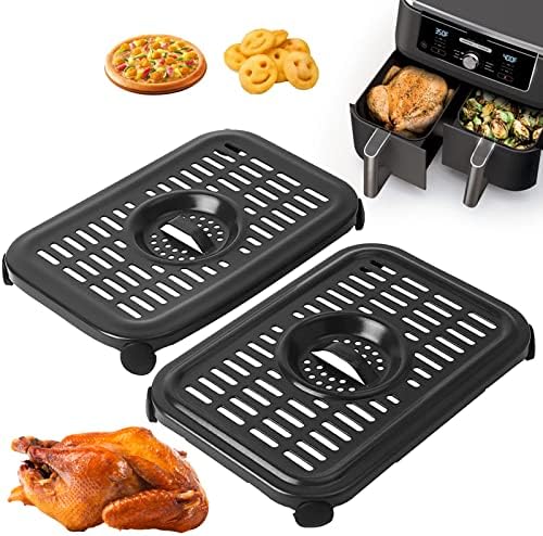 Ninja Air Fryer Grill Pan, 2 Pack Replacement Crisper Plate Grill Plate Tray Accessories with Rubber Bumpers for Ninja Foodi DZ090 DZ201 DZ100 Air Fryer, Dishwasher Safe