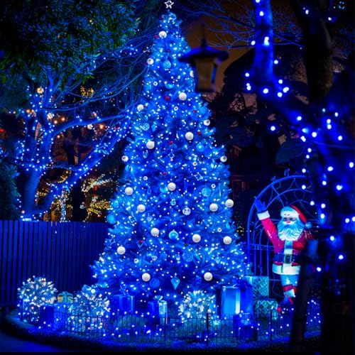 JMEXSUSS 250 LED Blue Halloween String Lights: 91.5ft Extendable Green Wire Blue Christmas Lights Outdoor Waterproof - 8 Modes Christmas Tree Lights Indoor