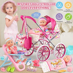 Baby Doll Stroller Toys Set with 12.5" Baby Doll,Dining Chair,Quilt Pillow,24 PCS Baby Doll Accessories and 2 Sets Doll Clothes,Baby Stroller Toys for Girls Toddlers 3-5 4-6 Gifts for Pretend Play
