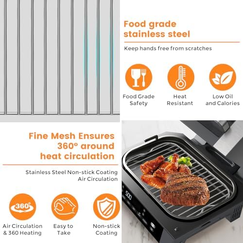 Air Fryer Rack for Ninja Foodi FG551 Smart XL Indoor Grill with Air Fry, 11.6''*7.6'' Stainless Steel Air Fryer Accessories Roasting Steamer Grill Racks Baking Tray，Dishwasher safe