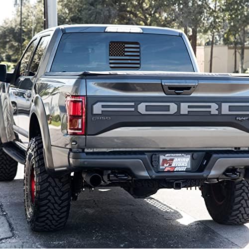 Rear Middle Window American Flag Decal for Ford F150 F250 F350 2015-2019 2020 2021 2022 2023 2024 Back Center Sliding Window Glass USA Flag Vinyl Sticker Exterior Accessories(Matte Black)