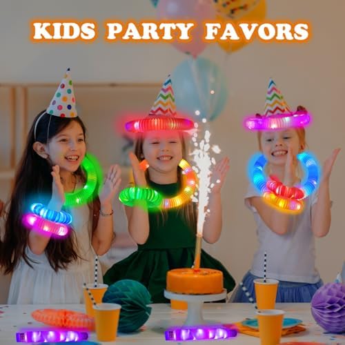 Glow Sticks Bulk Party Favor Supplies for Kids 48 PCS, LED Light up Pop Tubes for Toddlers,Glow in Dark Bracelet Necklace Accessories Decorations for Easter Birthday Wedding Camping
