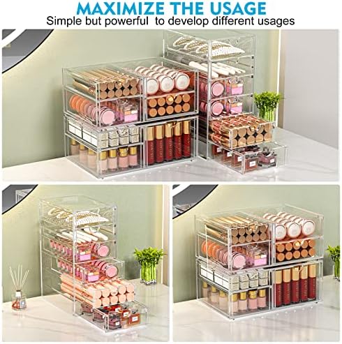 Acrylic Bathroom Makeup Organizer with 4 Drawers, Desk Organizers, Clear Desk Accessories, Dustproof Drawer Storage for Make Up, Jewelry, Pen, Stationary