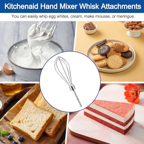 Replacement KitchenAid Hand Mixer Whisk Attachments Suitable For Kitchenaid Immersion Blender Whisk KHMPW Stainless Steel Hand Mixer Beater - (2PCS)