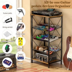 Guitar Pedal Organizer, 5 Tier Tuner Pedal Storage Shelf, Vintage Pedal Board Holder Stand, Freestanding Wooden Music Tuning Accessories Organization for Bass Guitar Ukulele Violin
