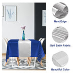24Pack Disposable Plastic Tablecloths and Satin Table Runner Set Blue and Silver Dot Tablecloth Silver Satin Table Runner for Wedding Birthday Baby Shower Anniversary Christmas New Year Party Supplies