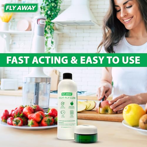 Fly Away - Indoor Fruit Fly Trap Kit. Reusable & Refillable Traps (3), Trap Flies for Over 90 Days with Liquid Bait Lure, Stylish Design - Perfect for Home Kitchens, Bars, Restaurants, and Wineries.