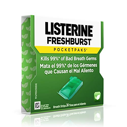 Listerine Freshburst Pocketpaks Portable Breath Strips, Dissolving Breath Freshener Strips Kill 99% of Germs that Cause Bad Breath, Portable for On-the-Go, Minty Flavor, 12 x 24-strips