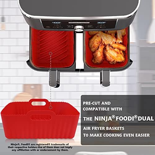 WMKGG Silicone Air Fryer Liners, 2PCS Reusable Rectangular Air Fryer Silicone Liners, Non-Stick Air Fryer Basket Accessories for Ninja Foodi Dual Air Fryer DZ201/DZ401 8-10QT