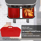 WMKGG Silicone Air Fryer Liners, 2PCS Reusable Rectangular Air Fryer Silicone Liners, Non-Stick Air Fryer Basket Accessories for Ninja Foodi Dual Air Fryer DZ201/DZ401 8-10QT