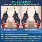 A9 Wireless Guitar System - 2.4GHz Guitar Accessories Transmitter Receiver, 24-bit 48KHz Audio, 100ft Range, No Latency, 4-Hour Rechargeable Battery, for Electric Guitar Bass (Black(2TX+1TX))