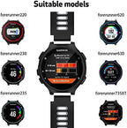 NotoCity Silicone Watch Band Replacement Solft Silicone Strap Compatible Forerunner 230/220/ 235/620/ 630/ 735XT/ Approach S20/ S5/ S6-Black Gray