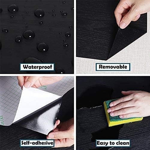 Black Wallpaper - Wood Peel and Stick Wallpaper – Black Wood Self-Adhesive & Removable Wall paper for Countertop Furniture Kitchen Wall, Countertop Contact Paper, Easy to Clean, 17.7” × 118” Vinyl