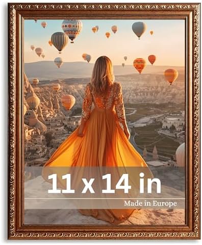 VictoR Picture Frame Chagall 11x14 Brown Gold - Baroque Picture Frame for Photos in Size 11x14 Inch - Vintage Design with Shatterproof Acrylic Glass - Antique - Baroque