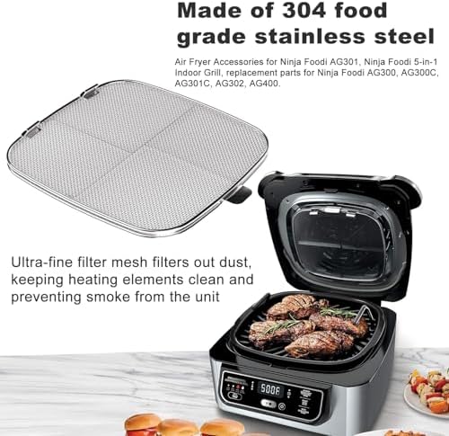 Square Stainless Steel Air Fryer Splatter Shield for Ninja Foodi AG300, AG300C,AG301C, AG302, AG400 Fryer Accessories.