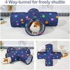 Bienbee 4-Way Washable Foldable Rabbit Tunnel Hideout for Bunny, Hamster, Chinchilla, Ferret, Rabbit & Guinea Pig Accessories