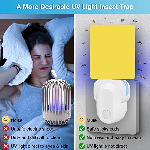 Flying Insect Trap Plug-in, 2023 Upgrade Bug Catcher Mosquito Fruit Fly Trap Gnat Killer Indoor, Safe Non-Toxic UV Bug Night Light Fly Trap with Sticky Pad for Flies, Gnats, Moths (4 Pack, White)