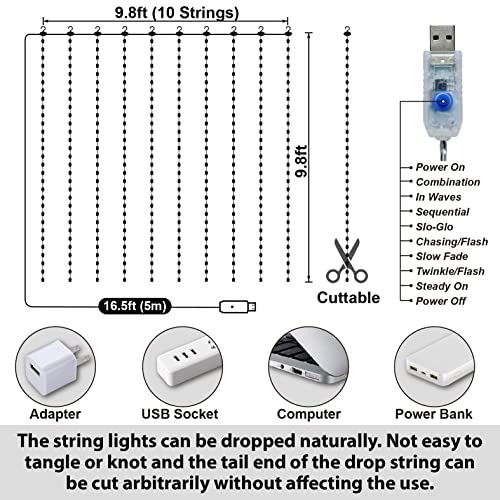 HXWEIYE 300LED Fairy Curtain Lights for Bedroom Warm White, 3mx3m 8 Modes USB Plug in Window Christmas Led String Hanging Lights with Remote for Backdrop Wedding Party Home Garden Outdoor Indoor
