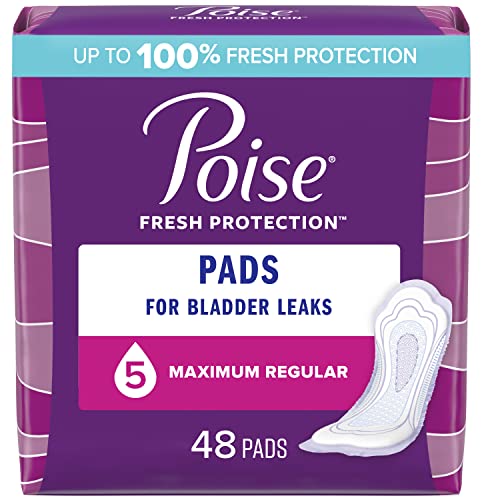 Poise Incontinence Pads & Postpartum Incontinence Pads, 5 Drop Maximum Absorbency, Regular Length, 48 Count, Packaging May Vary