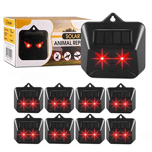 Solar Animal Repeller Predator Lights Deterrent for Coyote Fox Skunk Raccoon Rabbit Cat Dog Deer Repellent Devices Outdoor for Chicken Coop Yard Farm Garden, IP44 Waterproof, 8 Pack
