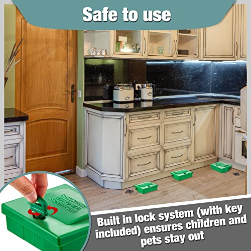 24 Pcs Mice Bait Station with Key Small Bait Station Traps Reusable Mouse Traps Outdoor Smart Tamper Proof Cage House Small Bait Boxes for Mice and Other Pests (Green)
