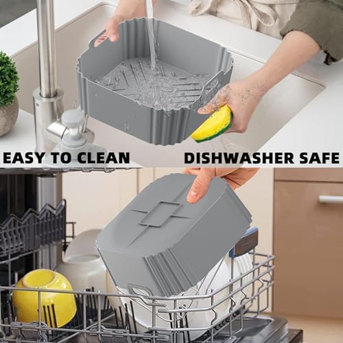 Silicone Air Fryer Liners for Ninja Air Fryer Pro XL AF141 AF140 AF181 AF180,2Pack 8.8inch Square Air Fryer Liners Reusable Basket for Cosori,Chefman,Instant Pot,Other 5-8QT,Air Fryer Accessories