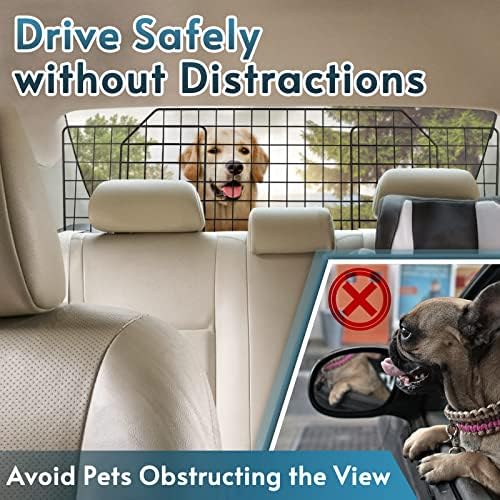 rabbitgoo Dog Car Barrier for SUVs, Adjustable Large Pet Gate, Universal-Fit Divider Cargo Net, Heavy-Duty Wire Mesh Dog Barrier SUV, Van Vehicles Subaru Car Accessories Safety Travel, Standard Model