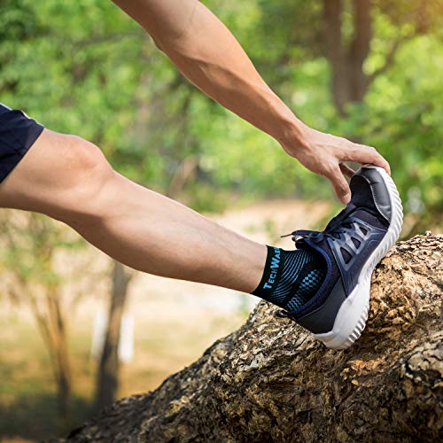 TechWare Pro Ankle Brace Compression Sleeve - Relieves Achilles Tendonitis, Joint Pain. Plantar Fasciitis Foot Sock with Arch Support Reduces Swelling & Heel Spur Pain. (Black/Blue, L/XL)