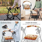LedBack Thanksgiving Walker Accessories 3 Piece Set Rollator Walker Seat and Backrest Covers, Maple Leaf Pumpkins Storage Bags Rollator Seat Cushion Covers for Seniors