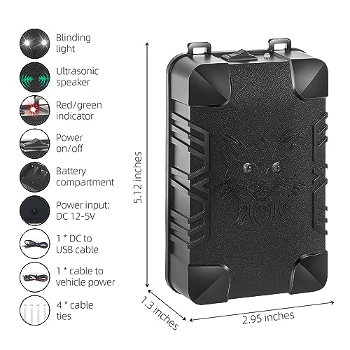 2 Pcs Under Hood Rodent Repeller with Strobe Light & 3 Power Supply Methods, Professional Ultrasonic Mouse Repellent Rat Squirrel Deterrent for 12V Cars Trucks RV Engine Bay Warehouse Attic