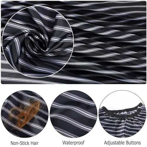 FEBSNOW Professional Hair Cutting Cape with Neck Duster Brush, FEBSNOW Salon Barber Cape, Hair Cutting Accessories (Black Stripe)