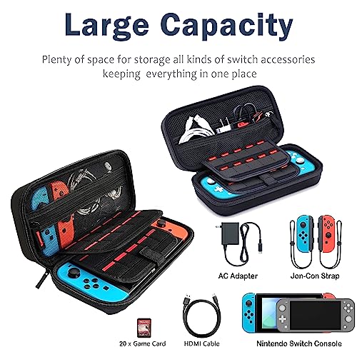 Meadow Flowers Switch Case For Nintendo Switch OLED/Switch LITE/Switch Accessories, Monochrome Cute Carry Protective Bag, Travel Game Console Cases, Controller Hard Shell Holder 20 Cartridge Slot J85