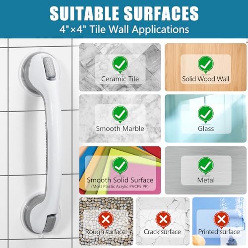 Grab Bars for Bathtubs and Showers, 16 Inch Shower Handle Heavy Duty Suction Cup Grab Bars for Shower Chair, Bathroom Safety Bar for Elderly (White 1 Pack)