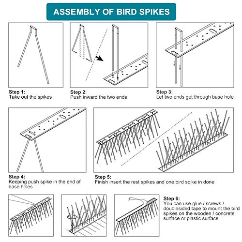 aushucu Bird Spikes Cover 21.6Feet Stainless Steel Pigeons Spikes Small Bird Spike for Roof Fence Window Mailbox(20Feet)