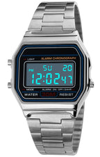 Unisex Men's Digital Watch Silver Stainless Steel LED Backlit Electronic Multifunction Date Alarm Stopwatch Square Woman Waterproof Sport Watches (Silver)