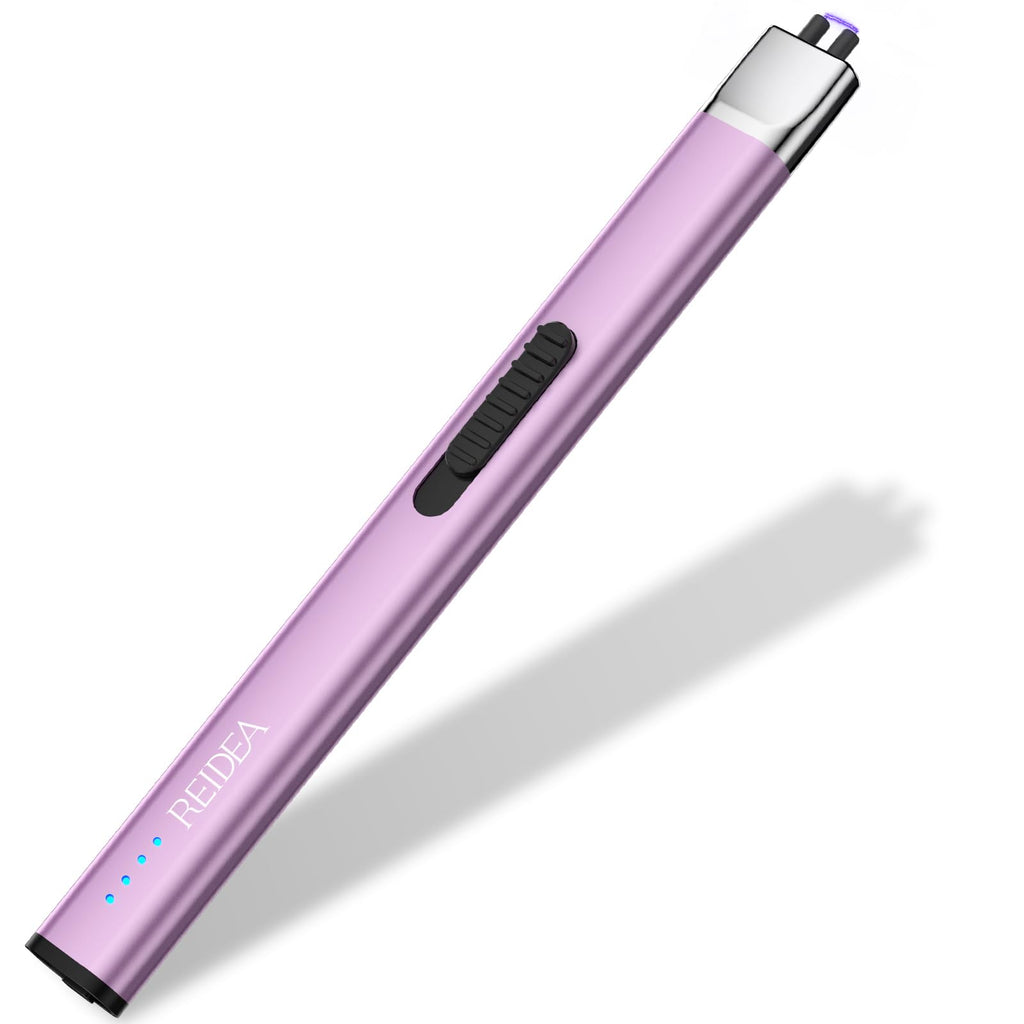 REIDEA Lighter Electronic Candle Lighter USB Rechargeable with Security Lock, Windproof Fast Heat Sinking, Non-Slip Switch Electronic Lighter for Candle, Grill, Camping (Lavender Purple)