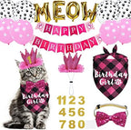 Cat Birthday Party Pack - Outfits, Bandana, Hat, Crown, Bow Tie, Number Banner, Meow & Cat Balloons for Kitten's Special Day