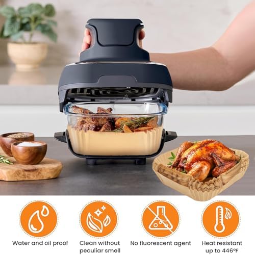 200PCs Air Fryer Paper Liners for Ninja Crispi FN101GY/FN101SG/FN101ST,Non-Stick Square Glass Air Fryer Disposable Accessories, 100pcs Large for 4-QT & 100pcs Small for 6-Cups Container
