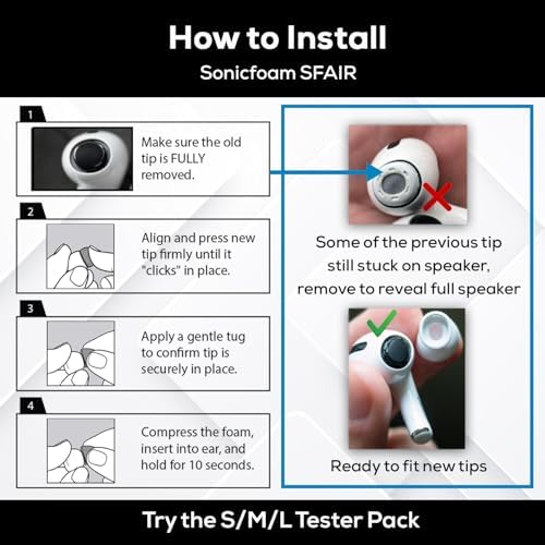 Memory Foam Earbud Tips - Premium Noise Isolation, Replacement Foam Ear Tips, 10 Pack for Airpods Pro (SFAIR Small, Black)