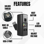 Mini Rechargeable Soldering Iron Pen, with Built-In USB C Battery Cable, Adjustable Voltage 1.5v-4.2v, LED Display, Removable Thread Burner Tip (Black)